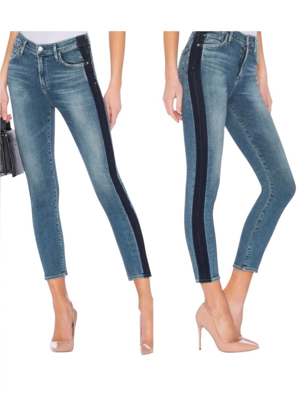 Citizens of Humanity Rocket Crop High Rise Skinny Jeans 28 Side Stripe Contrast - Picture 1 of 12